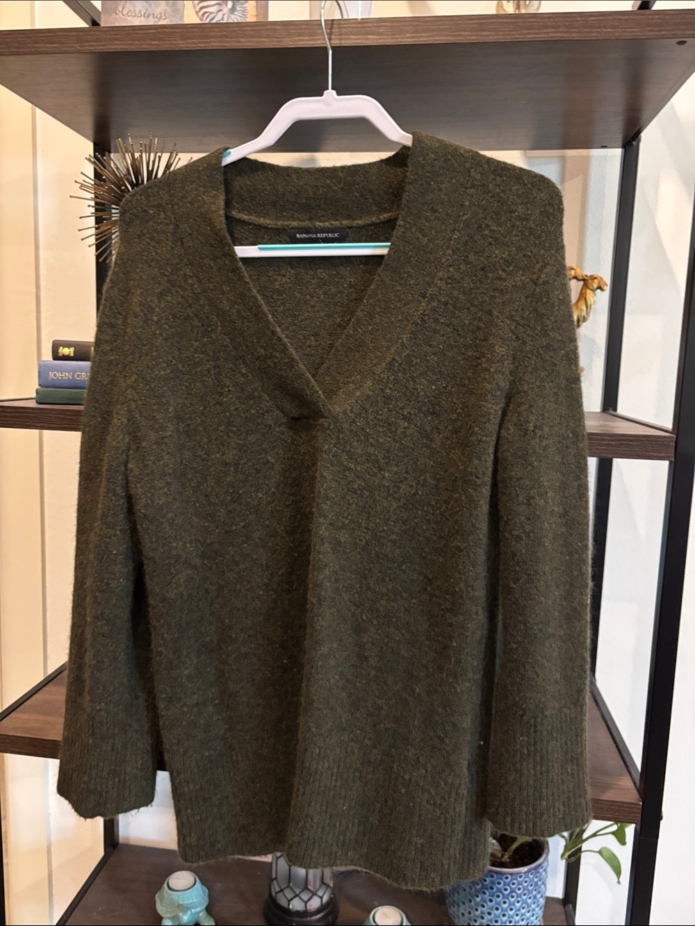 Banana Republic Olive Green V-Neck Sweater XSP Wool Mohair Blend